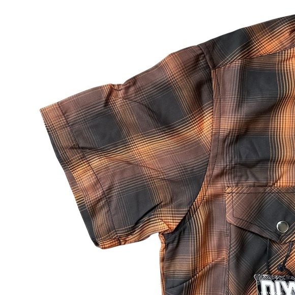 NWT Dixxon Flannel Company Orange & Black Plaid Pearl Snap Bamboo Blend Shirt - Picture 5 of 7